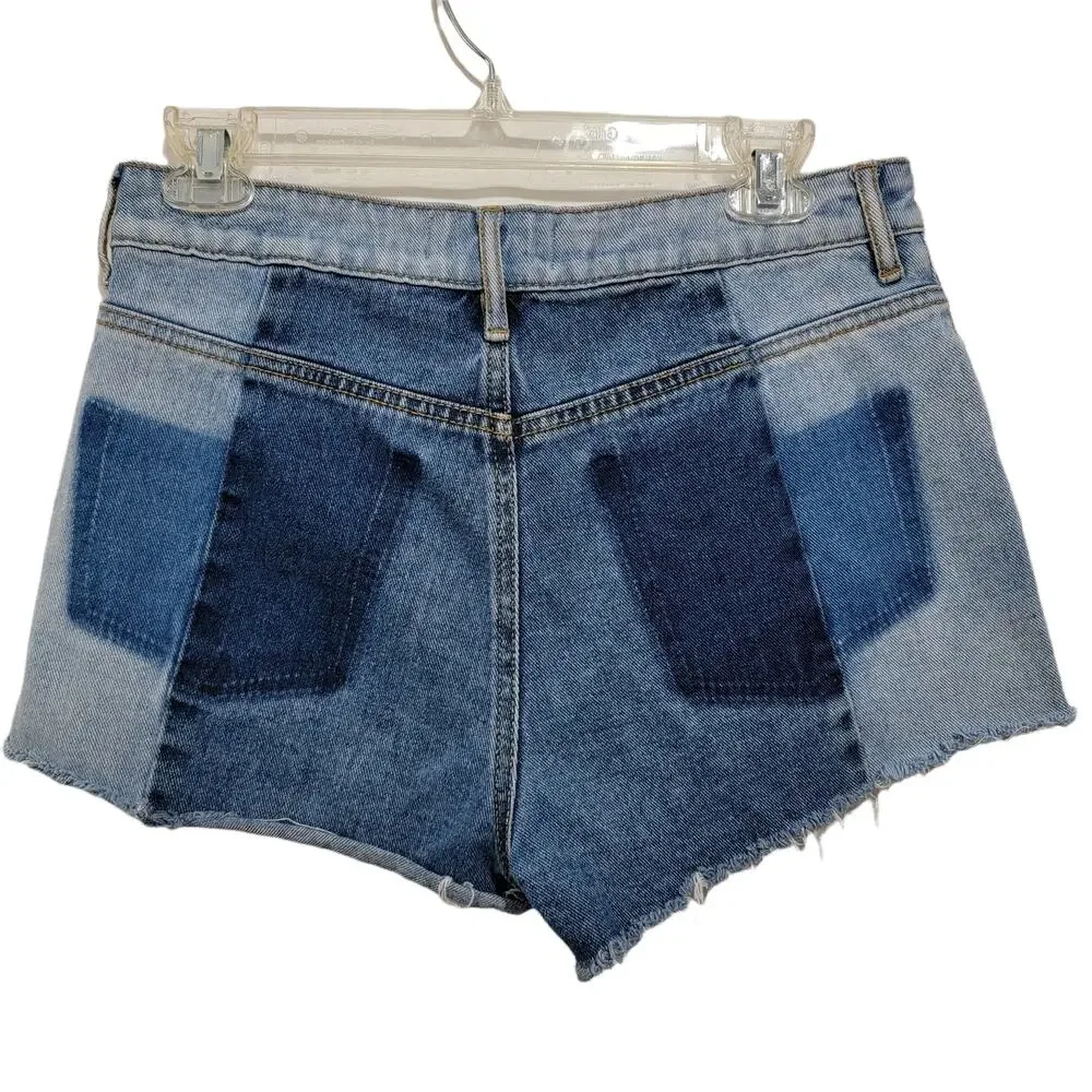 Pacsun Womens Hi Rise Denim Patch Shorts Size 27 70s 90s Retro